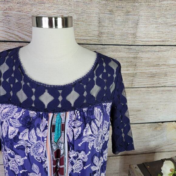 Anthropologie Akemi + Kin Lace Maite Floral Geometric Tunic Top Small - Picture 2 of 8